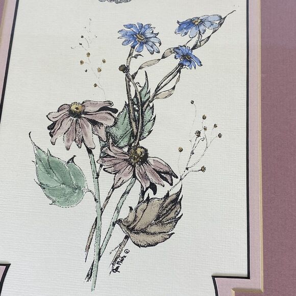 Jan Mintz Pen Ink Watercolor Morning Hummer Flowers Hummingbird Framed Art - Picture 7 of 12